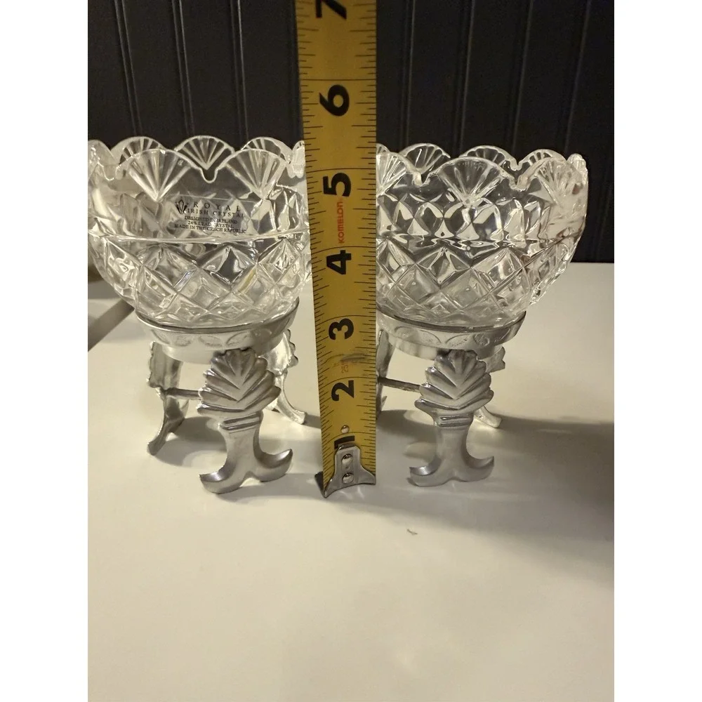 Royal Irish Lead  Crystal On Silver Leaf Stand Used For Candy, Candles Or Holder